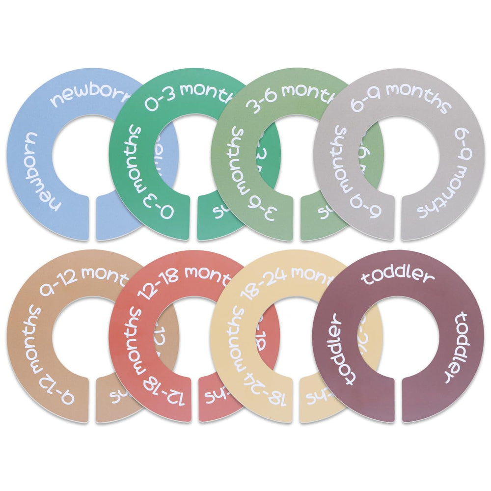 ITDYB baby closet dividers set-8 round labels for quick size lookup in a tidy nursery.