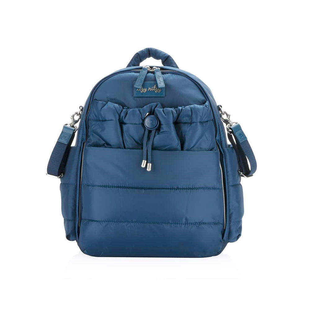 Itzy Ritzy Dream Backpack Sapphire Starlight exterior front shows chic organization.
