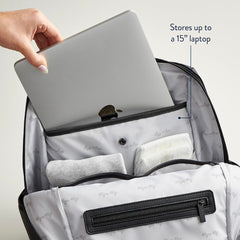 Itzy Ritzy Eras Diaper Bag Backpack changing pad pocket keeps messes contained.