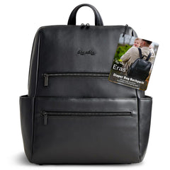 Itzy Ritzy Eras Diaper Bag Backpack front view highlights vegan leather and neutral style.