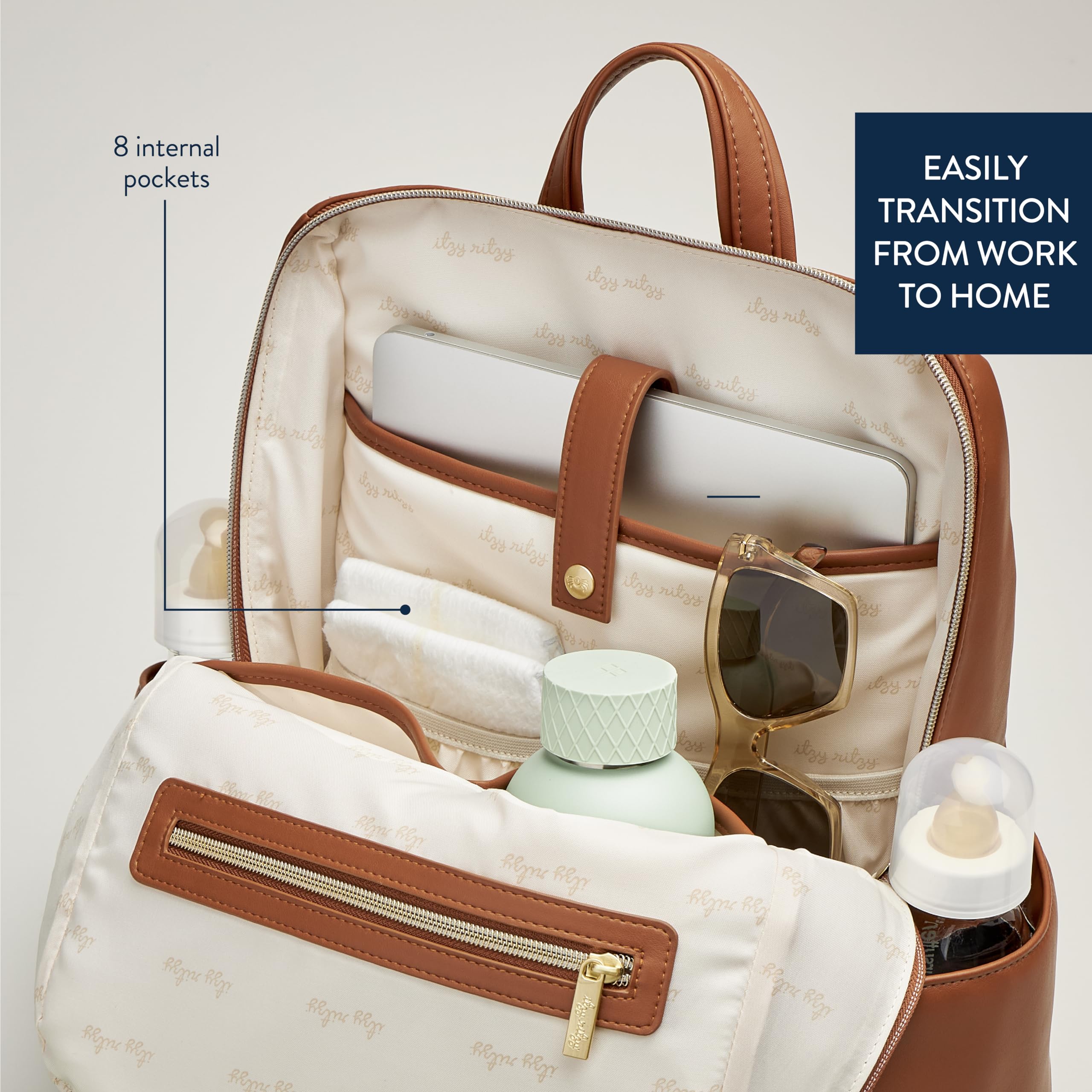 Itzy Ritzy Eras Diaper Bag Backpack trolley sleeve simplifies airport travel.