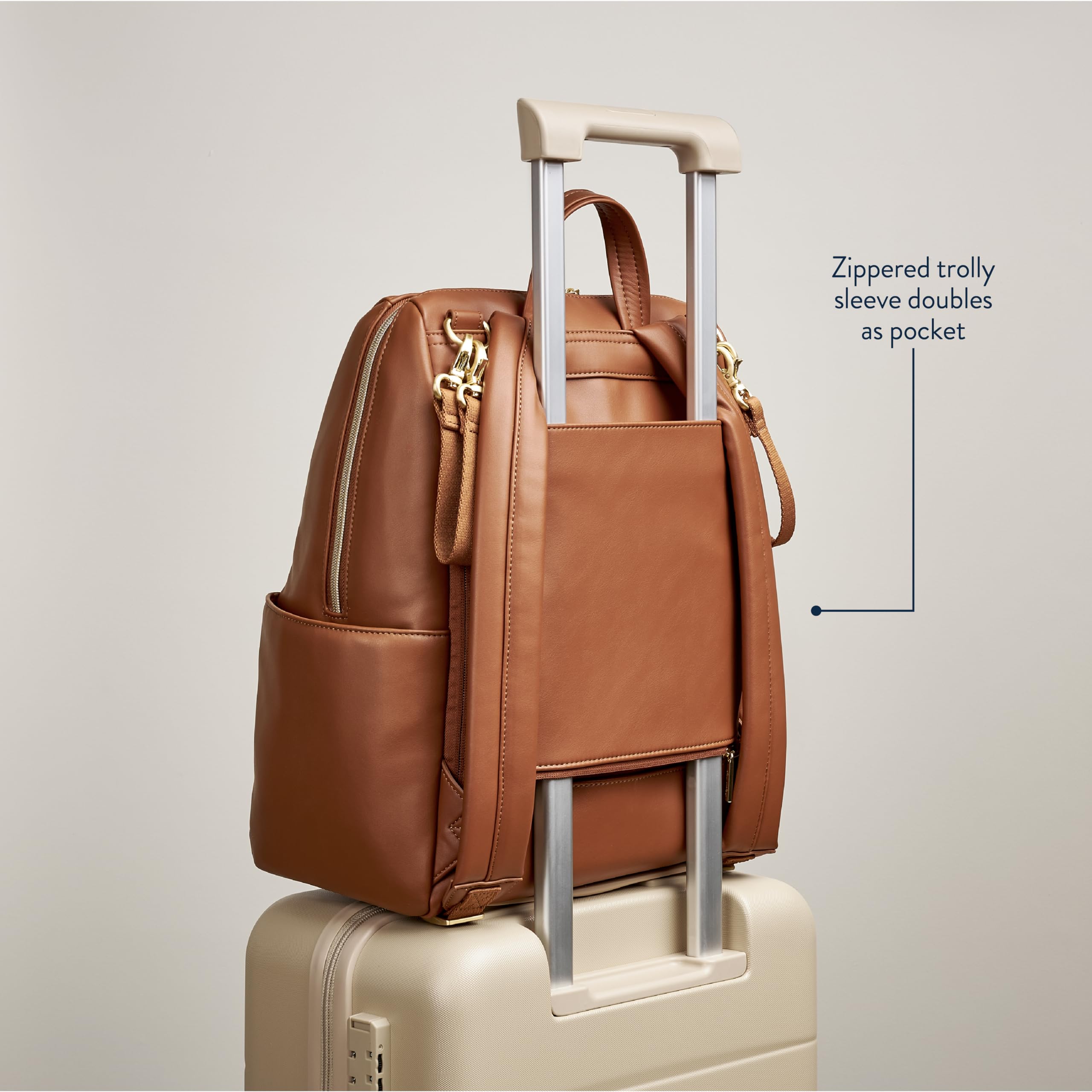 Itzy Ritzy Eras Diaper Bag Backpack vegan leather combines style with practicality.