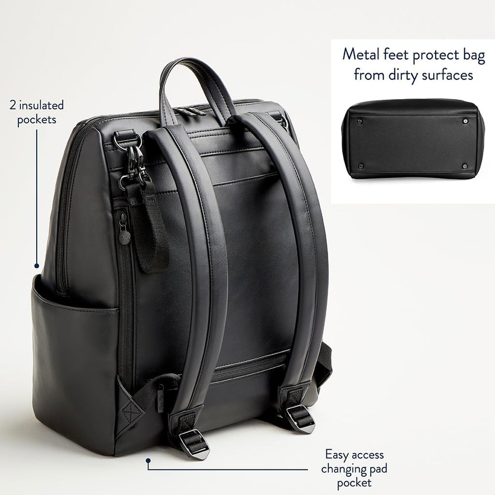 Itzy Ritzy Eras Diaper Bag Backpack vegan leather finish feels premium.