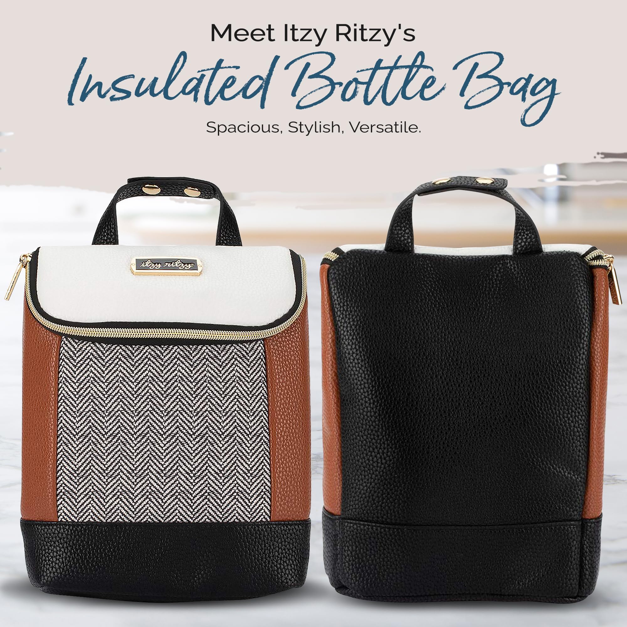 Itzy Ritzy insulated bottle bag interior-pocket highlights the built-in ice-pack pocket for longer outings.