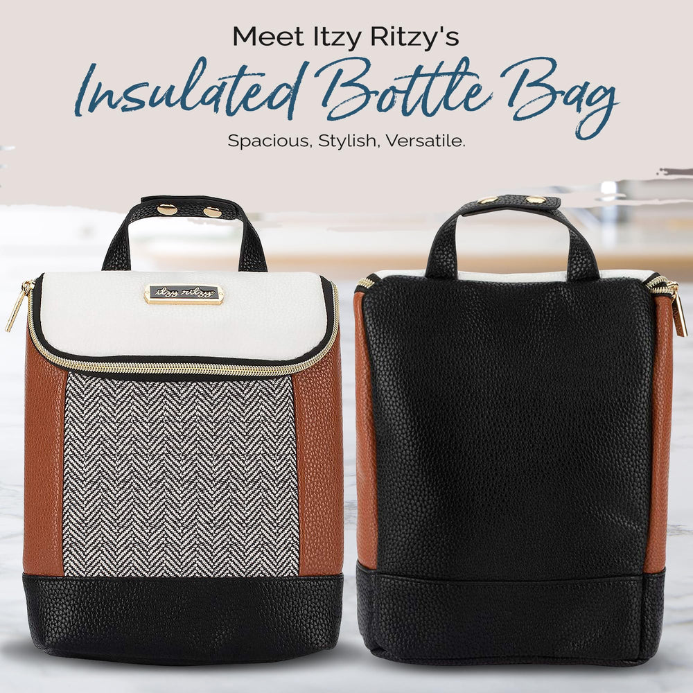 Itzy Ritzy insulated bottle bag interior-pocket highlights the built-in ice-pack pocket for longer outings.