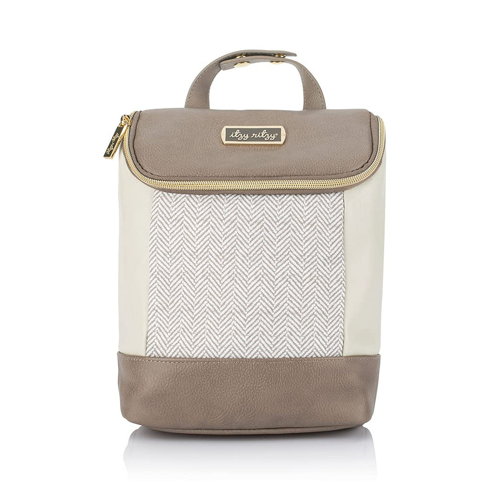 Itzy Ritzy insulated bottle bag Vanilla Latte front view for organized three-bottle travel