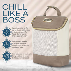 Itzy Ritzy insulated bottle bag Vanilla Latte holds three tall bottles with room for extras