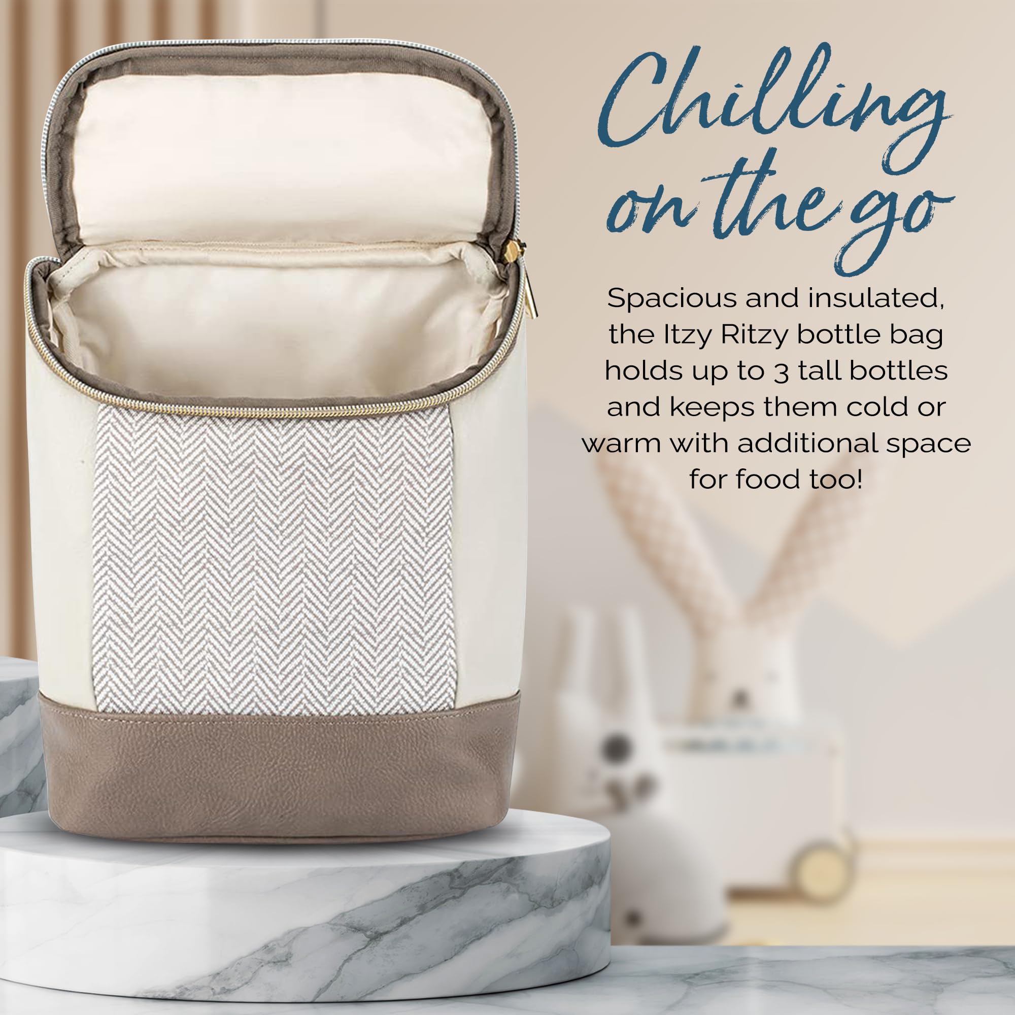 Itzy Ritzy insulated bottle bag Vanilla Latte ice pack pocket for extended cooling
