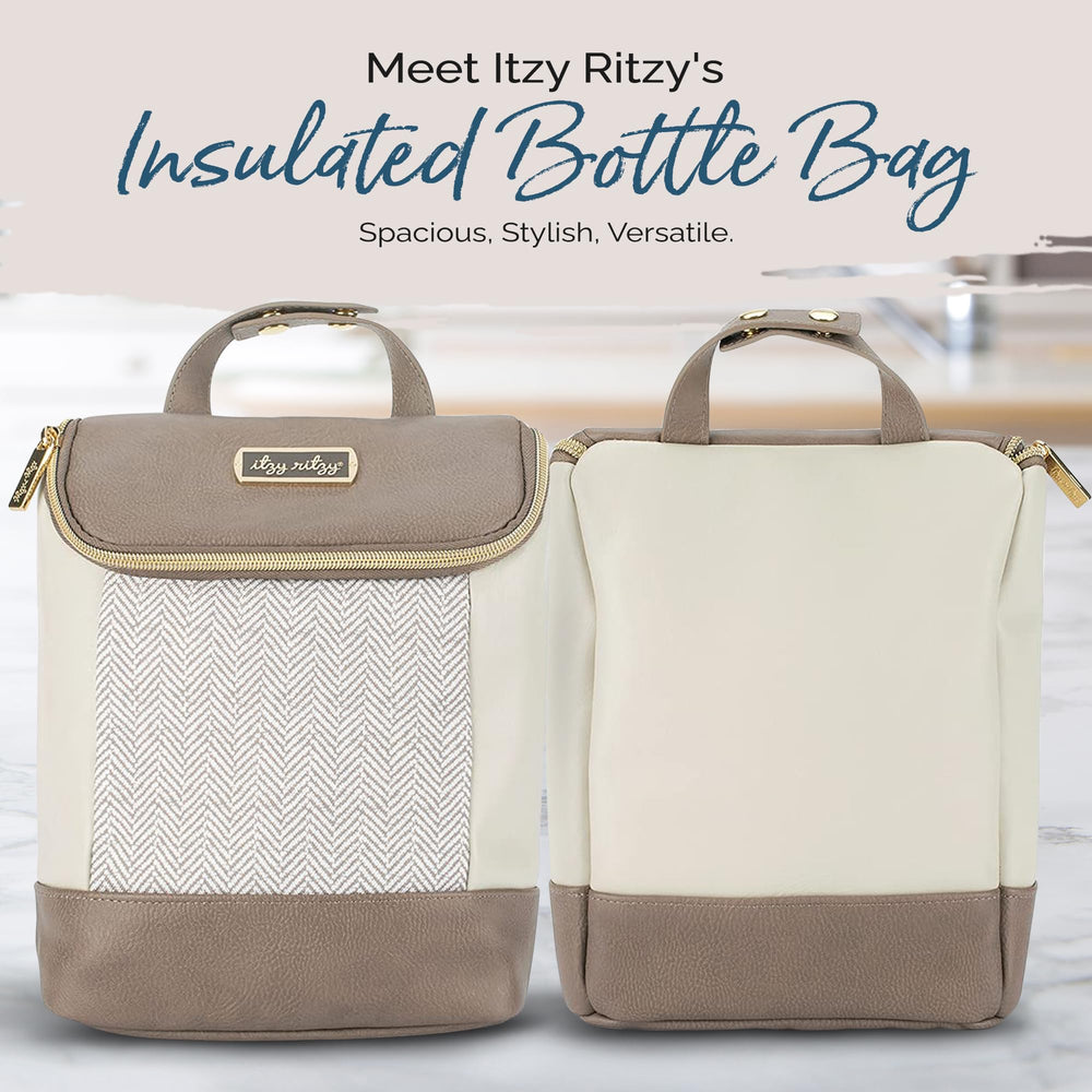 Itzy Ritzy insulated bottle bag Vanilla Latte side view showing compact profile