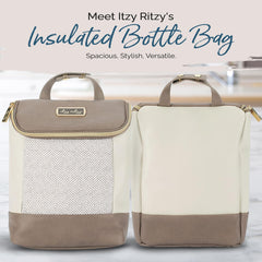 Itzy Ritzy insulated bottle bag Vanilla Latte side view showing compact profile