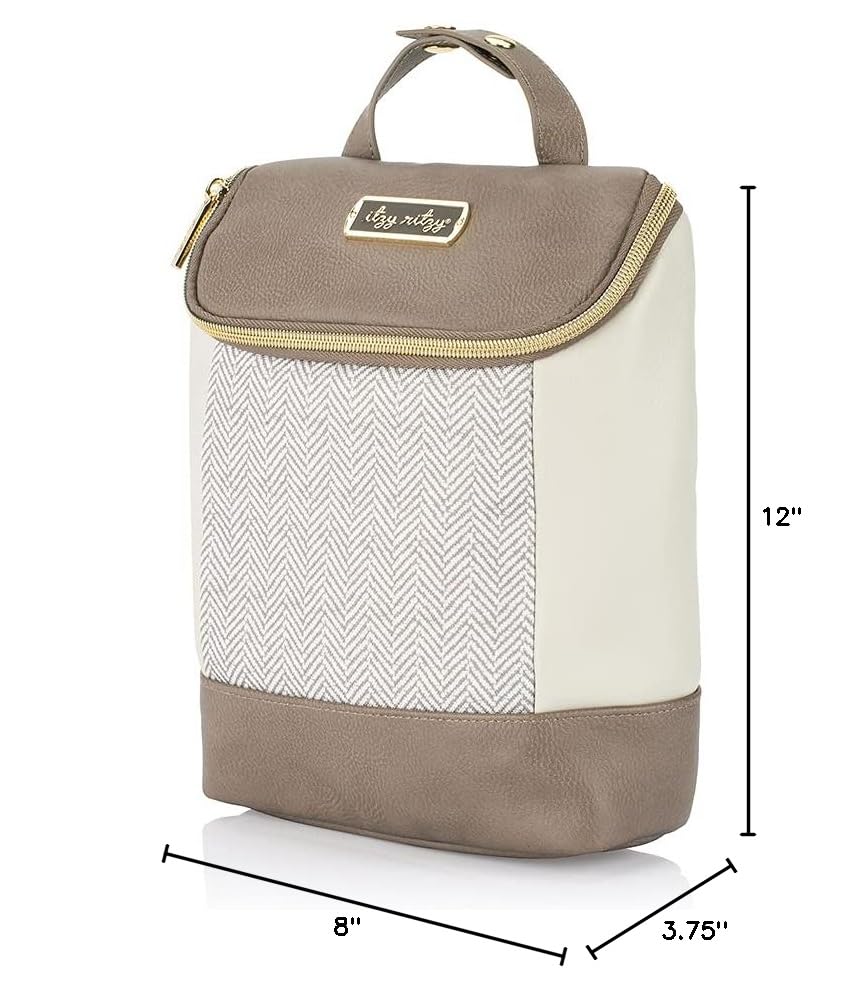 Itzy Ritzy insulated bottle bag Vanilla Latte vegan leather construction blends with fashion