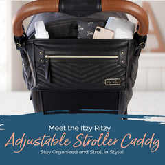 Itzy Ritzy stroller caddy interior pockets organize bottles and snacks for busy days.