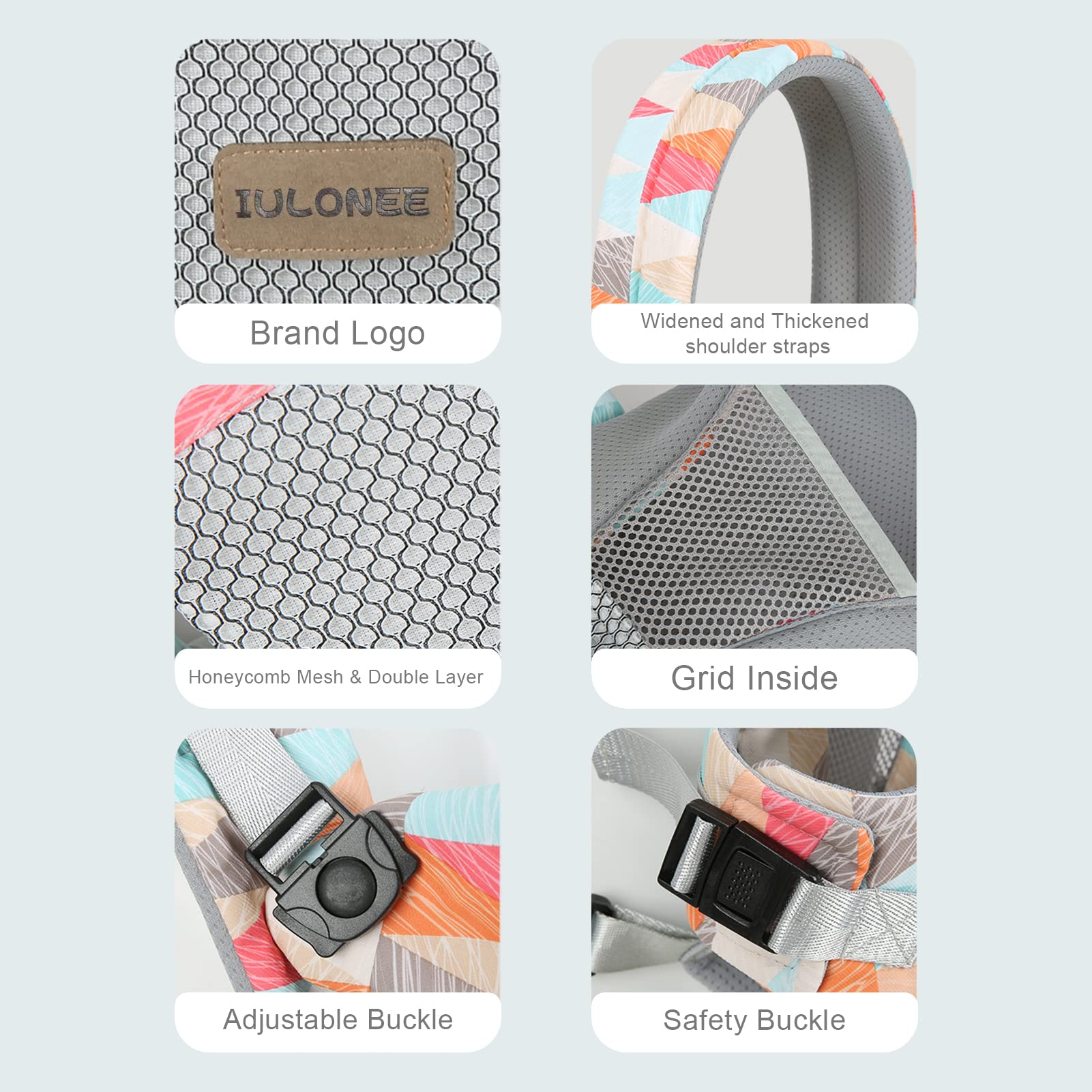 IULONEE baby carrier back view highlights secure wear for all-day outings