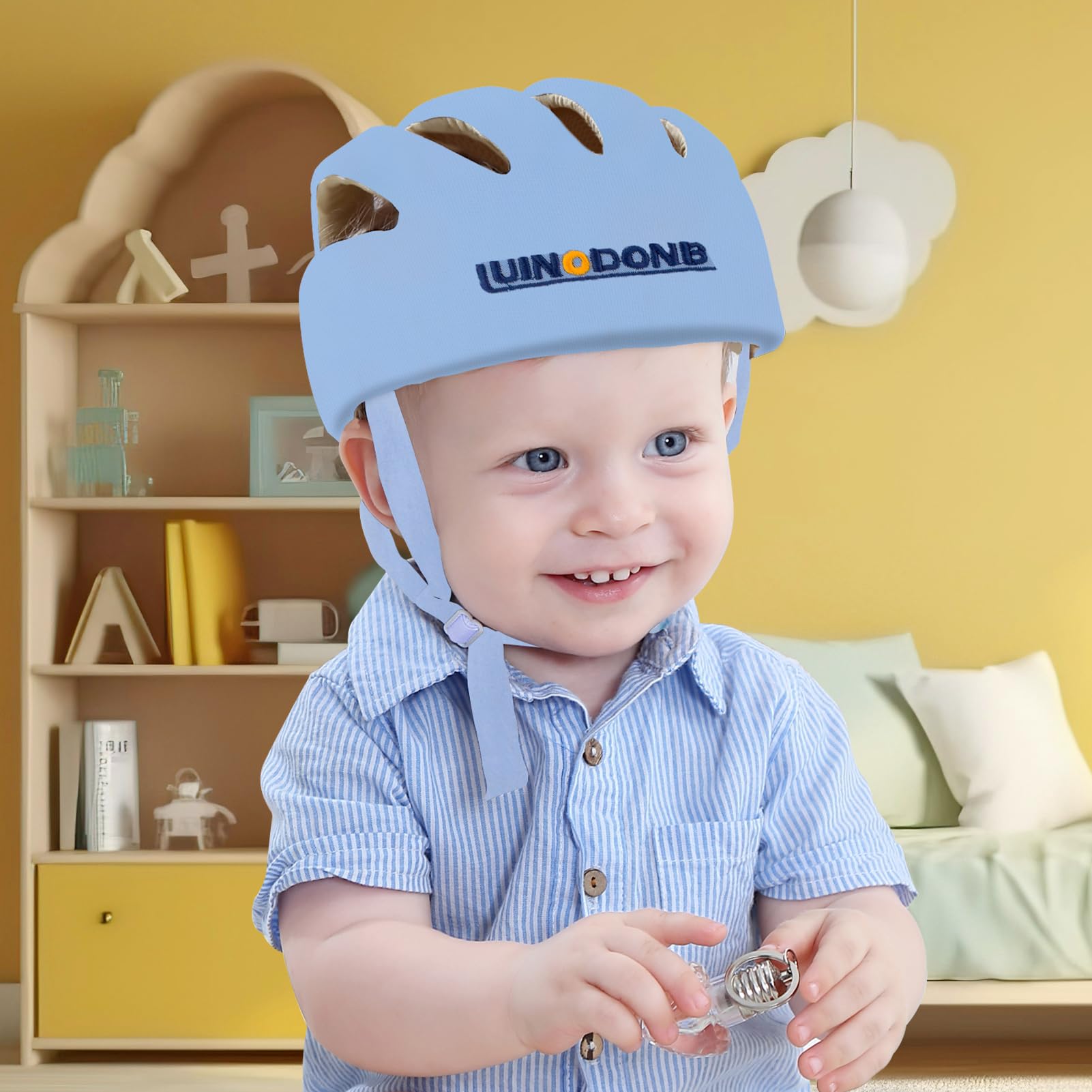 IULONEE baby head protector blue care cleaning shows wipe-clean surface