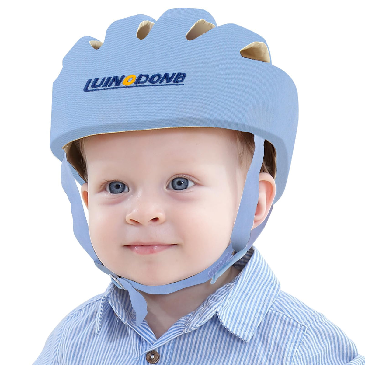 IULONEE baby head protector blue front view showing soft breathable material