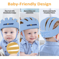 IULONEE baby head protector blue strap adjustment demonstrates easy sizing