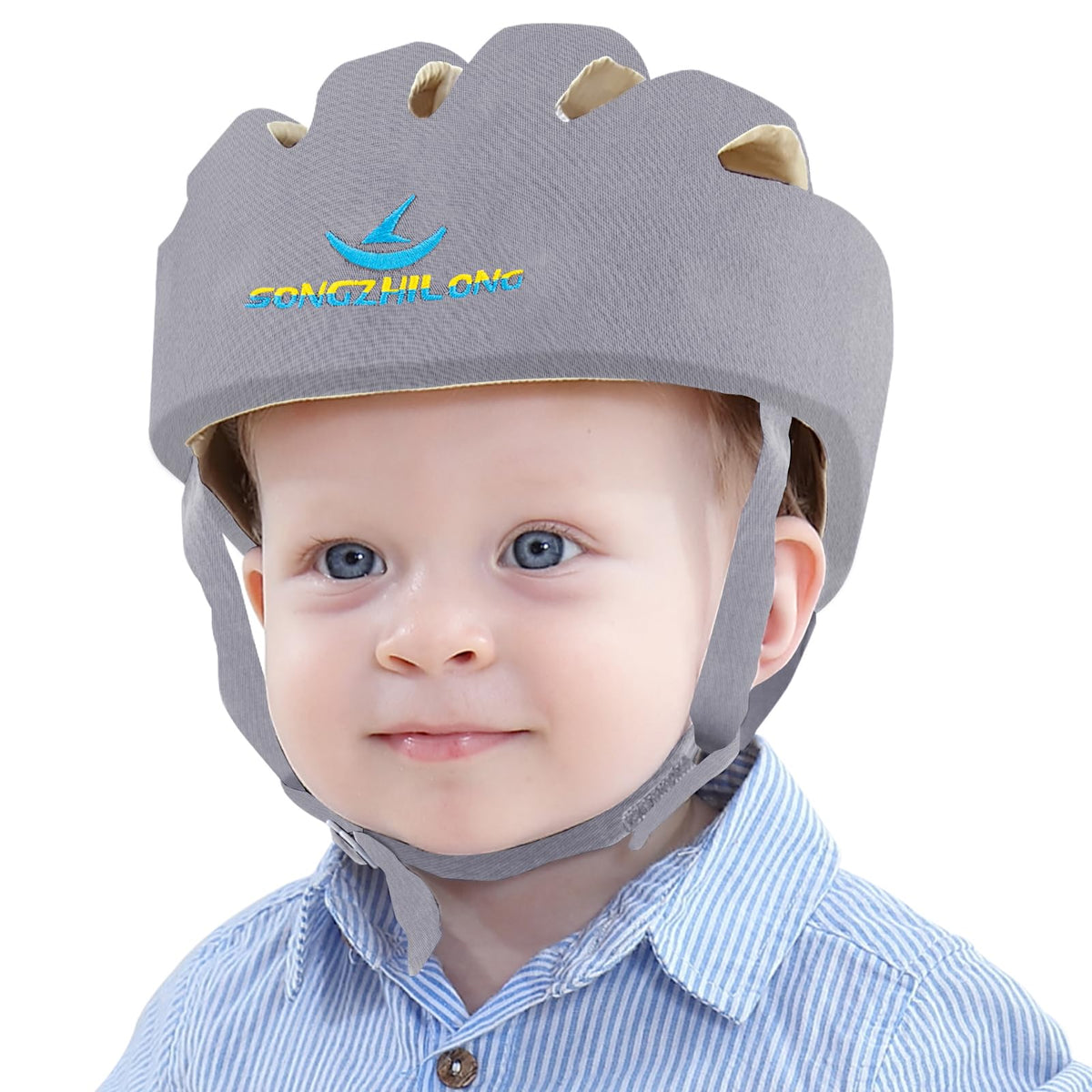 IULONEE baby head protector gray front view offering all-around protection during early steps.