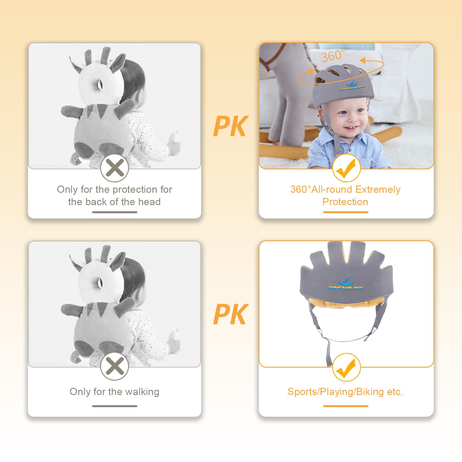 IULONEE gray helmet during crawling supports comfy wear for little movers.