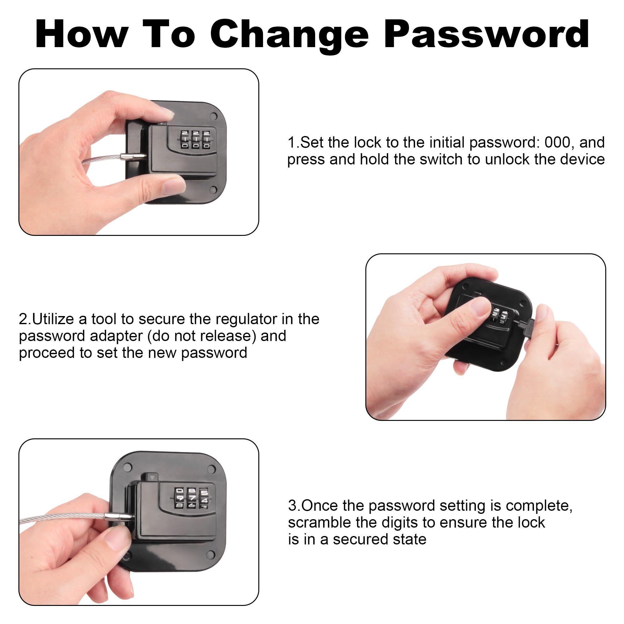 IURRDOP initial code 000 shown on the 3-digit lock for quick adult access