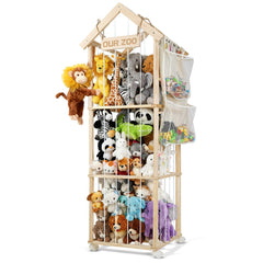 iuuoi stuffed animal storage organizer front view shows easy-access shelves for quick toy retrieval.