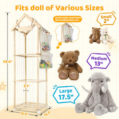 iuuoi stuffed animal storage organizer side view highlights compact vertical design saving floor space.