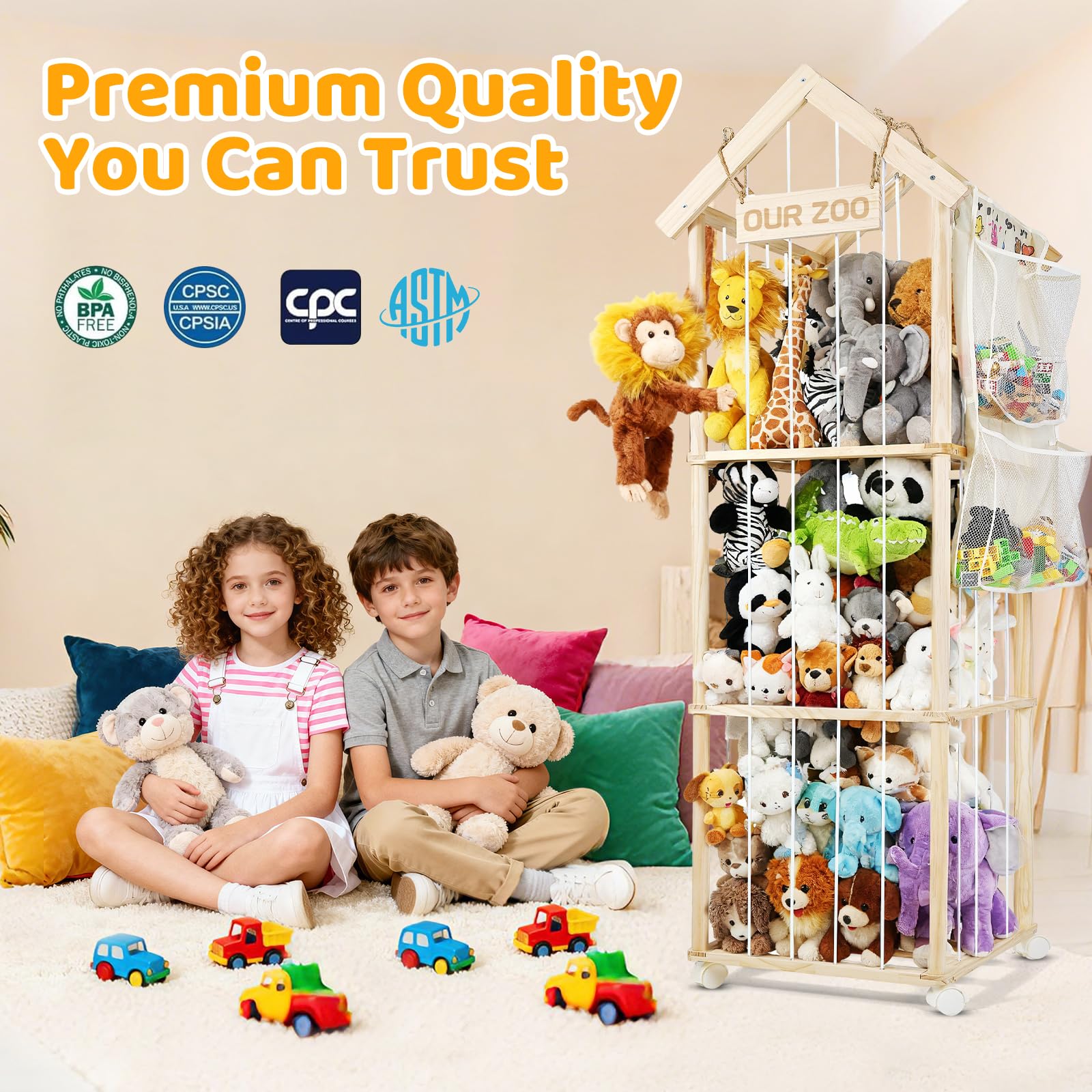 iuuoi stuffed animal storage organizer tall-slim-tower saves room while keeping plushes neatly displayed.