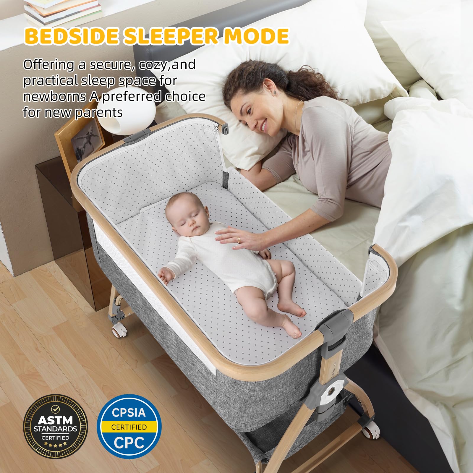 IUVKIMOM bassinet with 6-height adjustability for bed height matching
