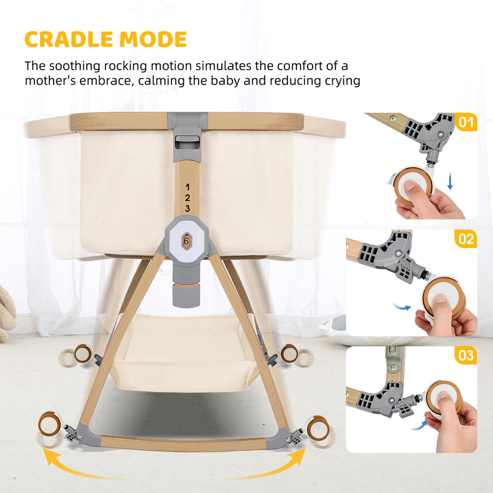IUVKIMOM 6-height bassinet adjusts to different bed heights.