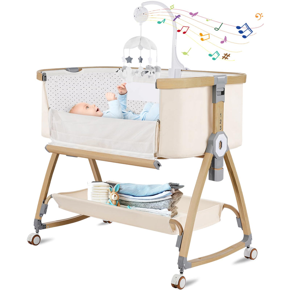 IUVKIMOM Bassinet Bedside Sleeper closed view for safe newborn sleeping.