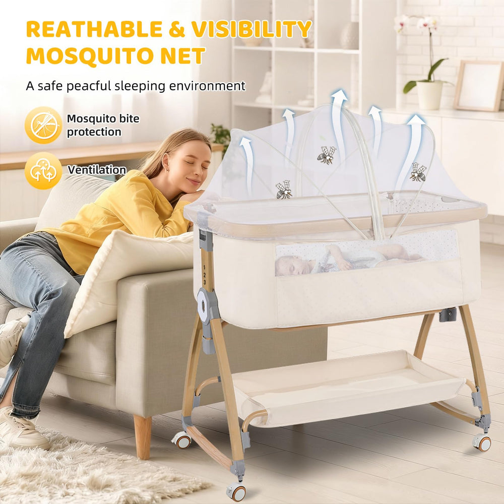 IUVKIMOM Bassinet on wheels for easy room-to-room movement and access.