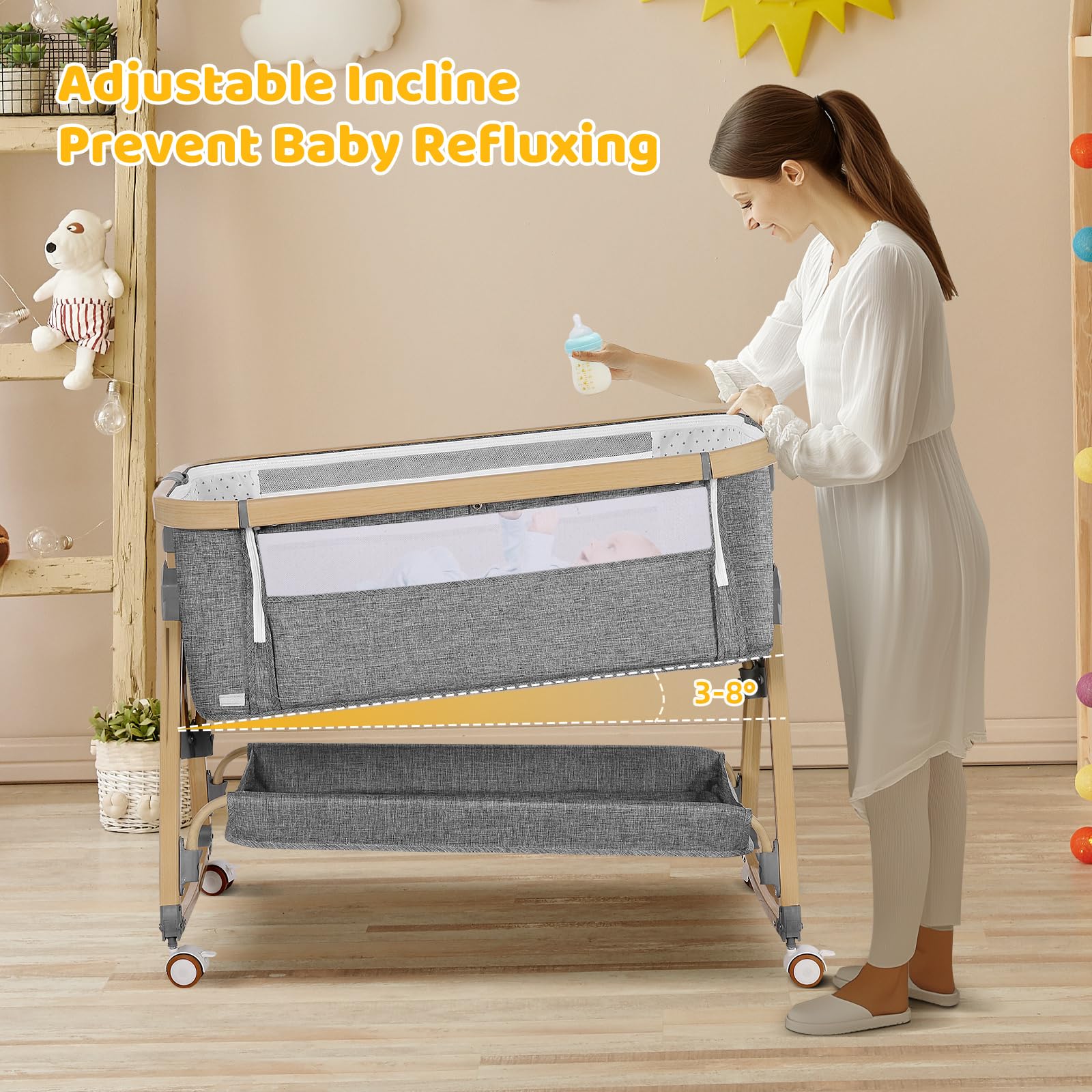 IUVKIMOM bassinet breathable mesh sides improve air flow and visibility