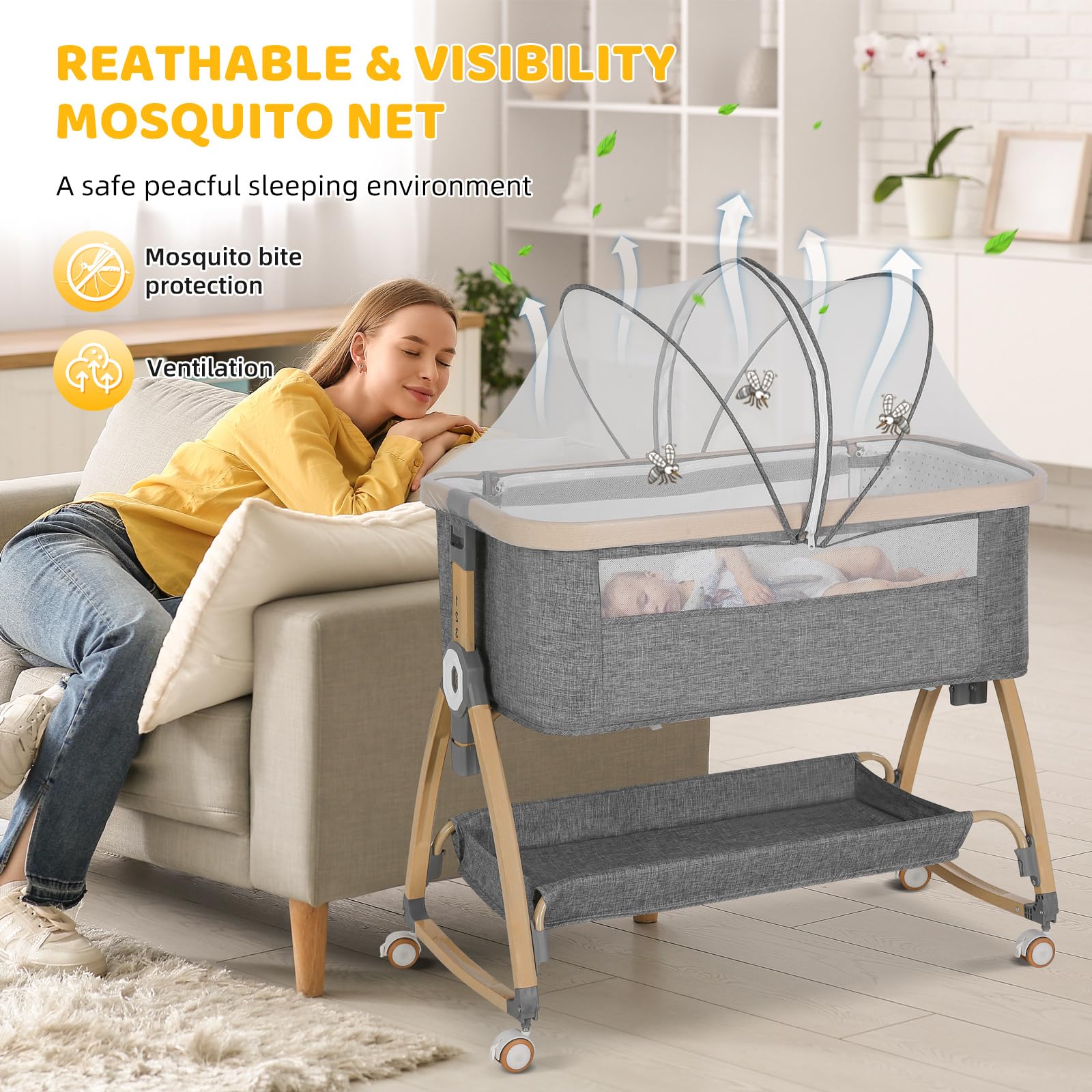 IUVKIMOM bassinet side zipper interaction for easy baby access