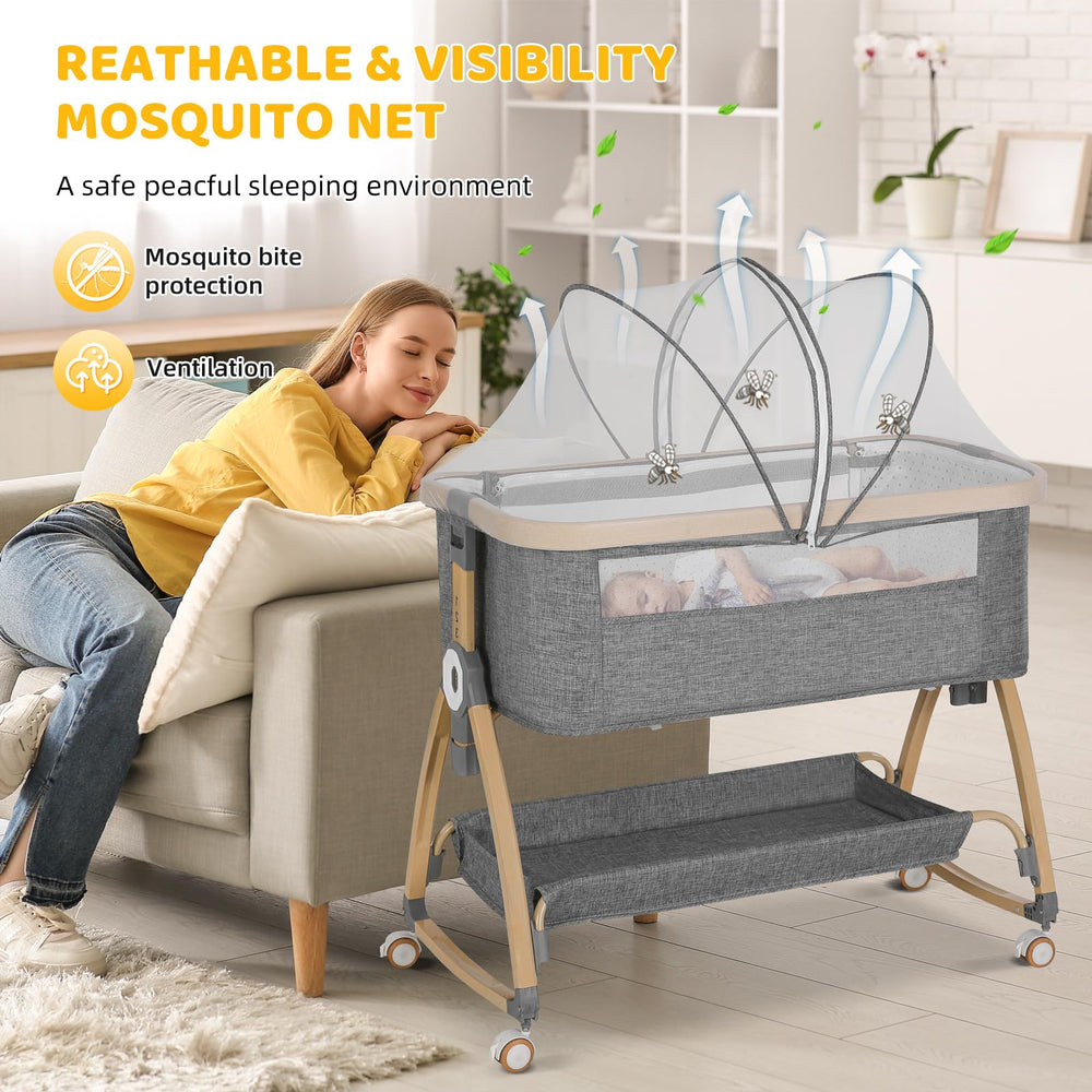 IUVKIMOM bassinet side zipper interaction for easy baby access