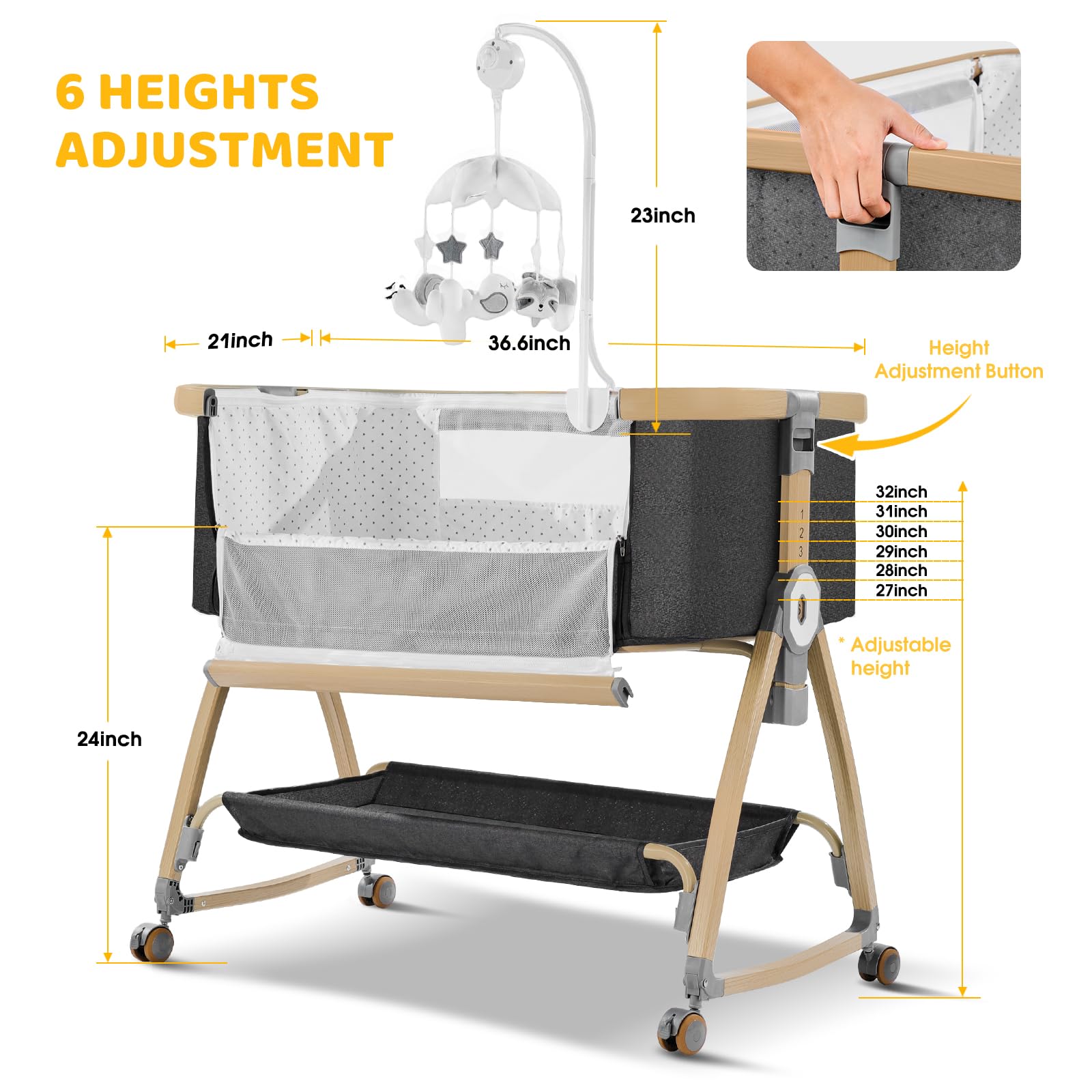 IUVKIMOM side zipper access on the bassinet for quick parent-baby moments.