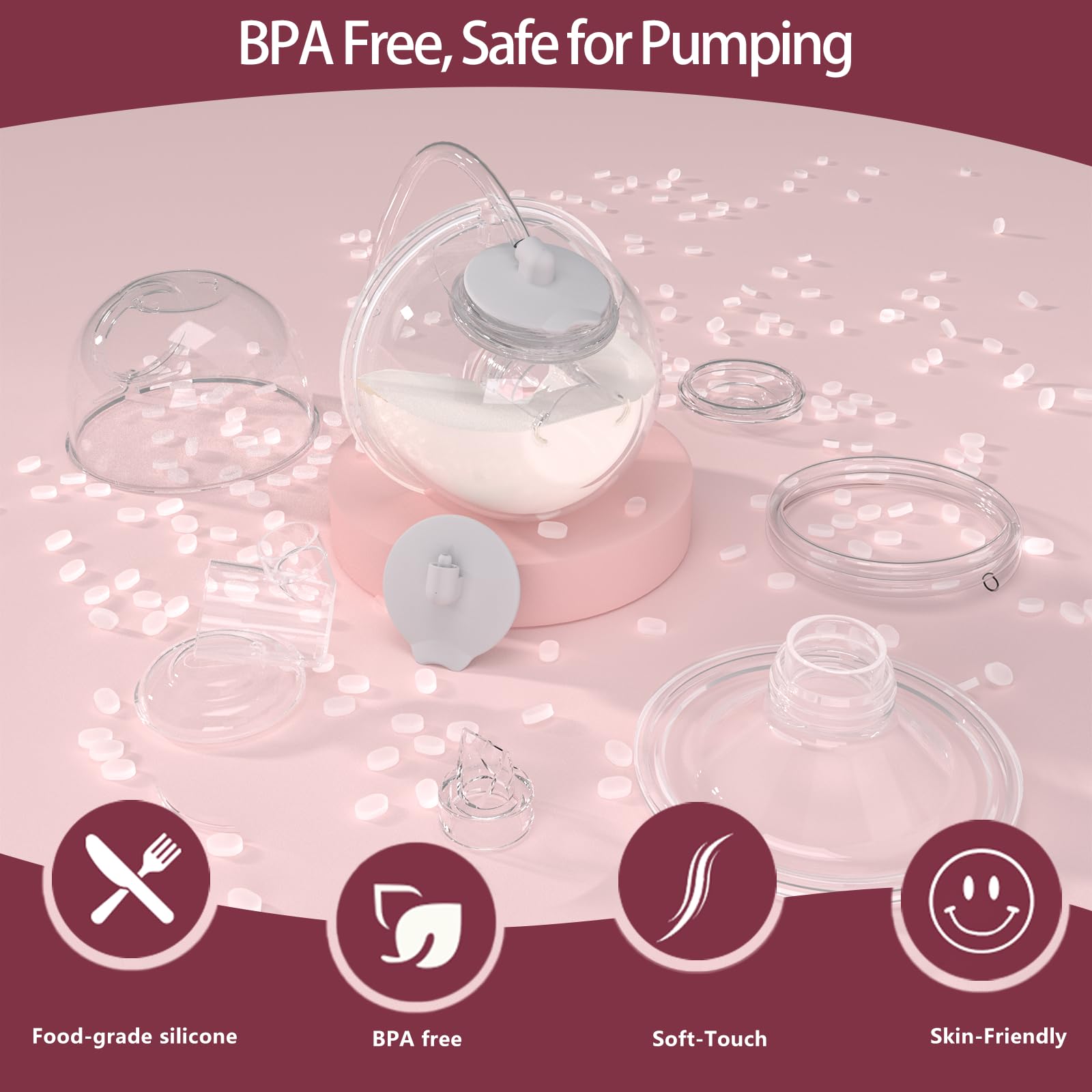 IVARONAL CaraCups duckbill valves shown for spill-free milk transfer.