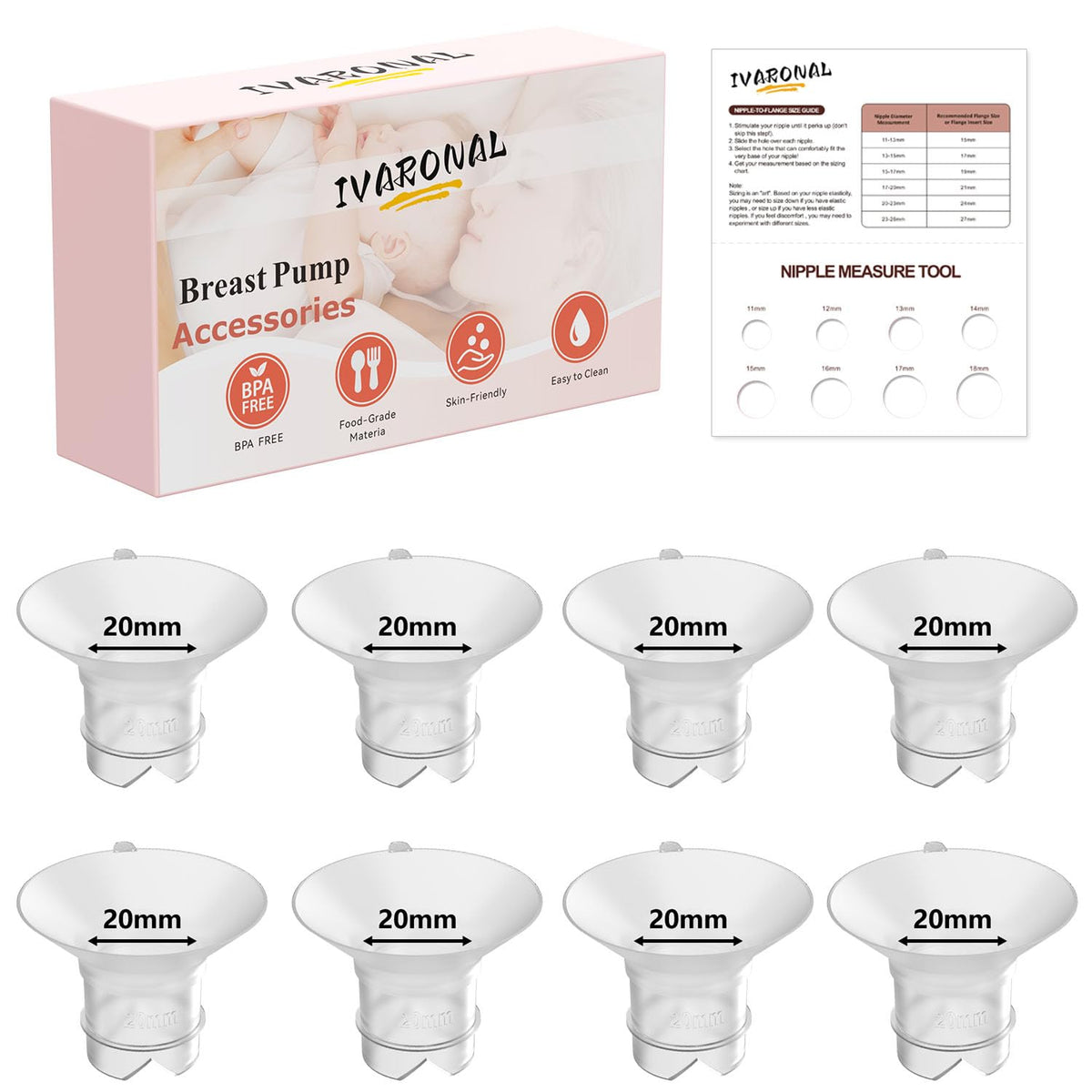 IVARONAL flange insert compatibility adapts 24mm shields for versatile pumping setups.
