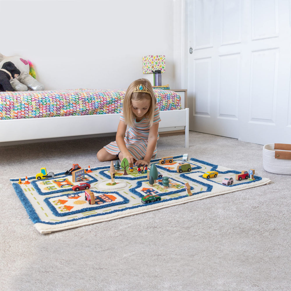 IVI Thick 3D play mat features a car park scene for role play fun.