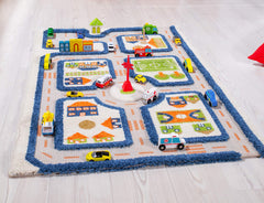 IVI Thick 3D play mat town design with soccer field and roads for imaginative play.