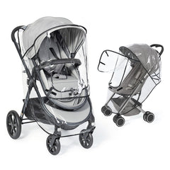 IvyWind universal clear stroller rain cover with lid open, easy baby access in rain.