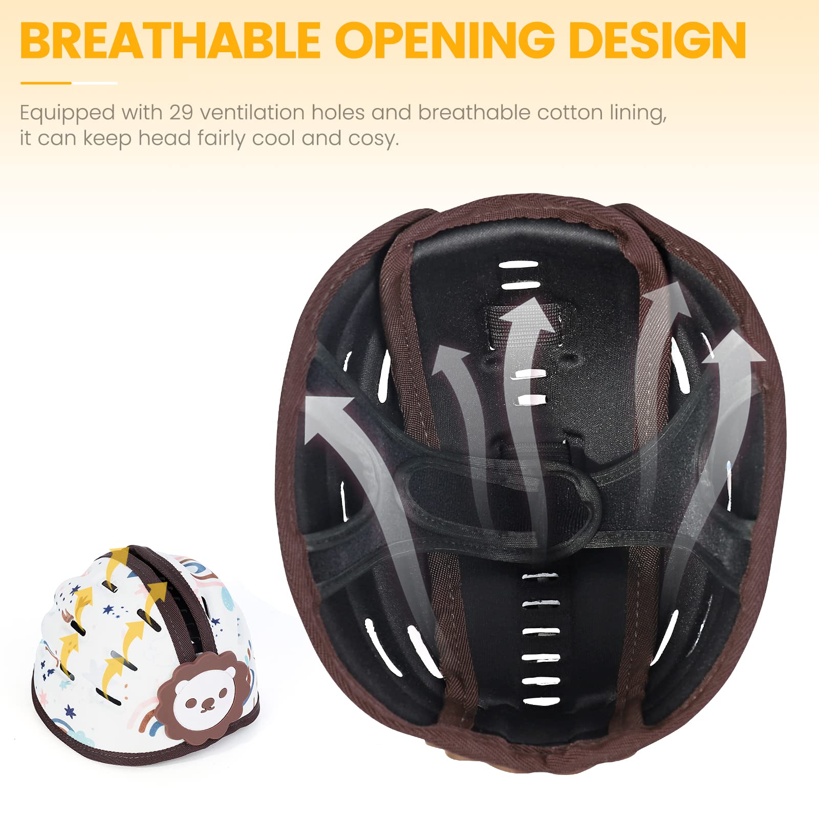 IvyWind adjustable chin strap demonstrates flexible fit as baby grows.