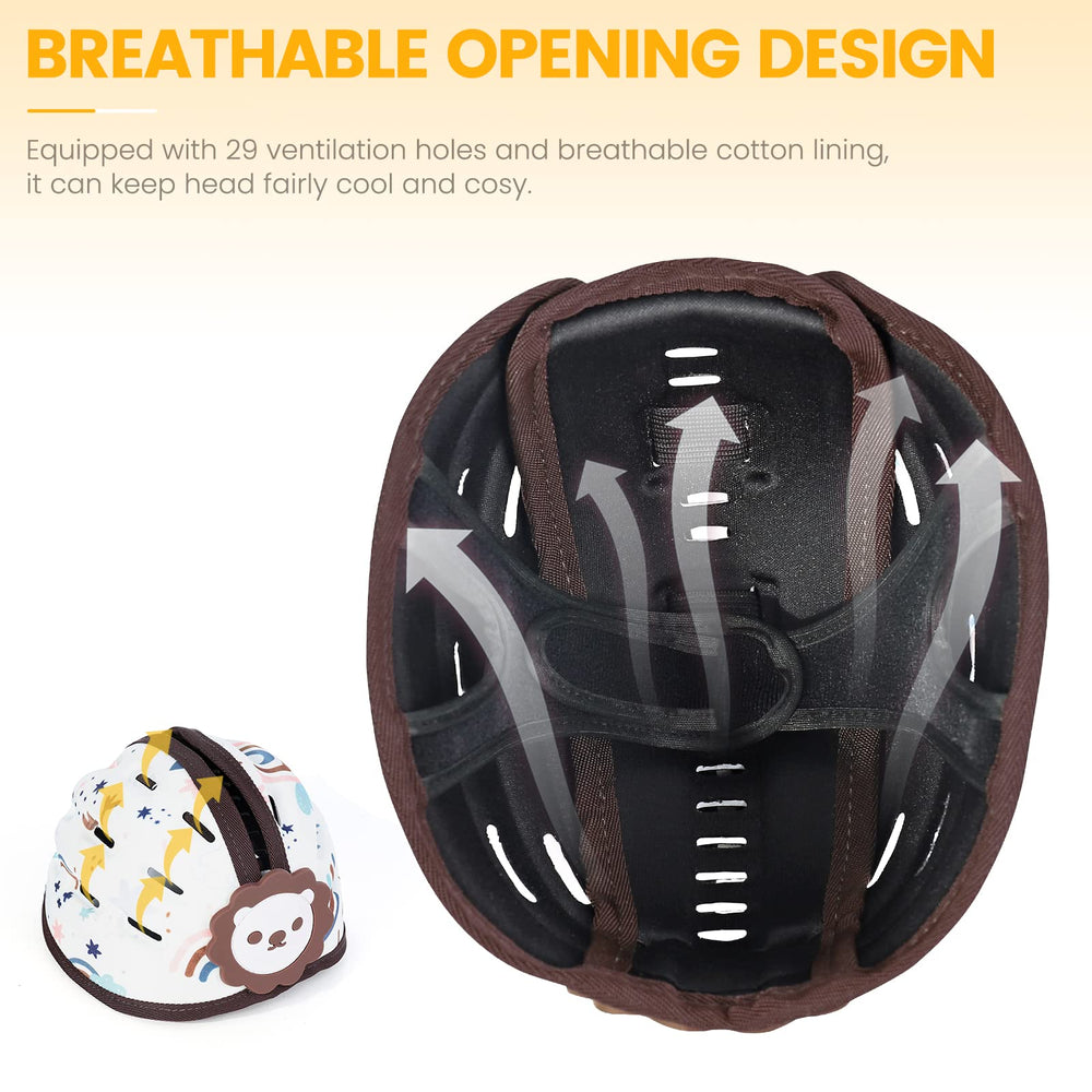 IvyWind adjustable chin strap demonstrates flexible fit as baby grows.