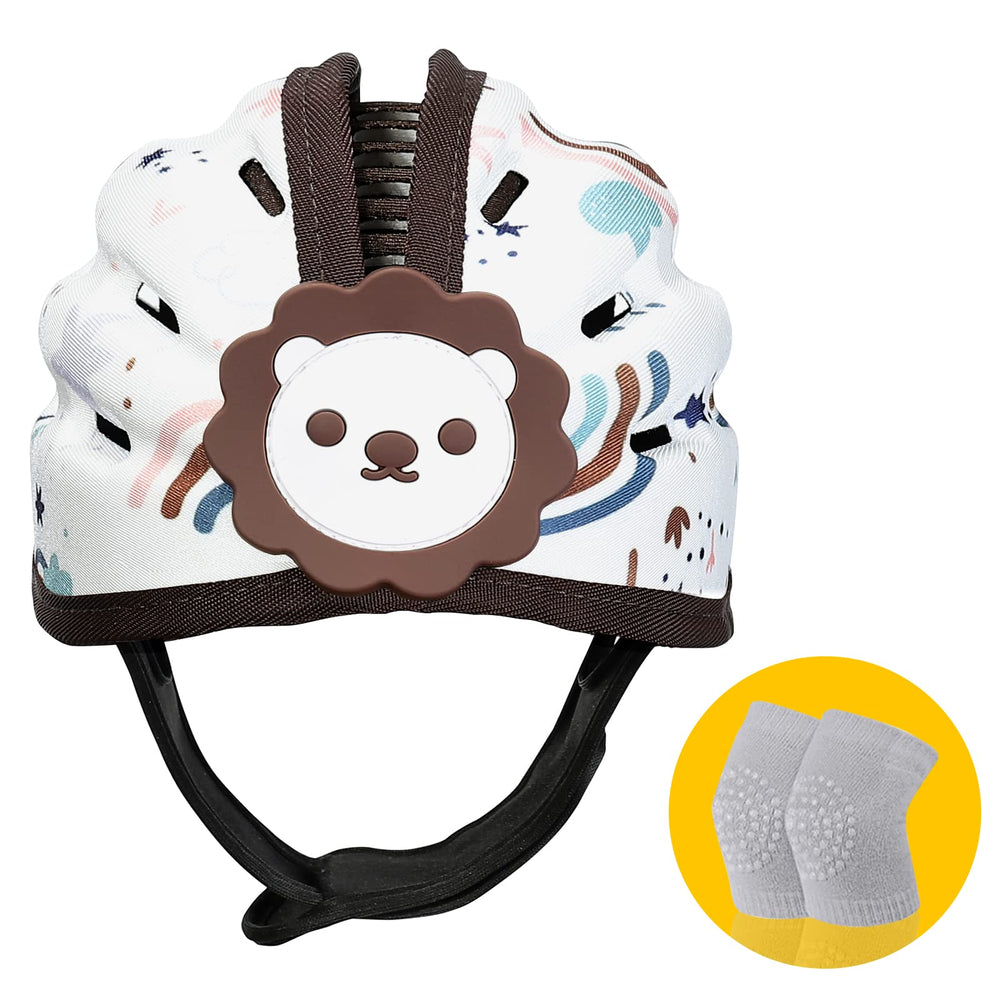 IvyWind Baby Safety Helmet with brown lion design shown front view for lightweight head protection.