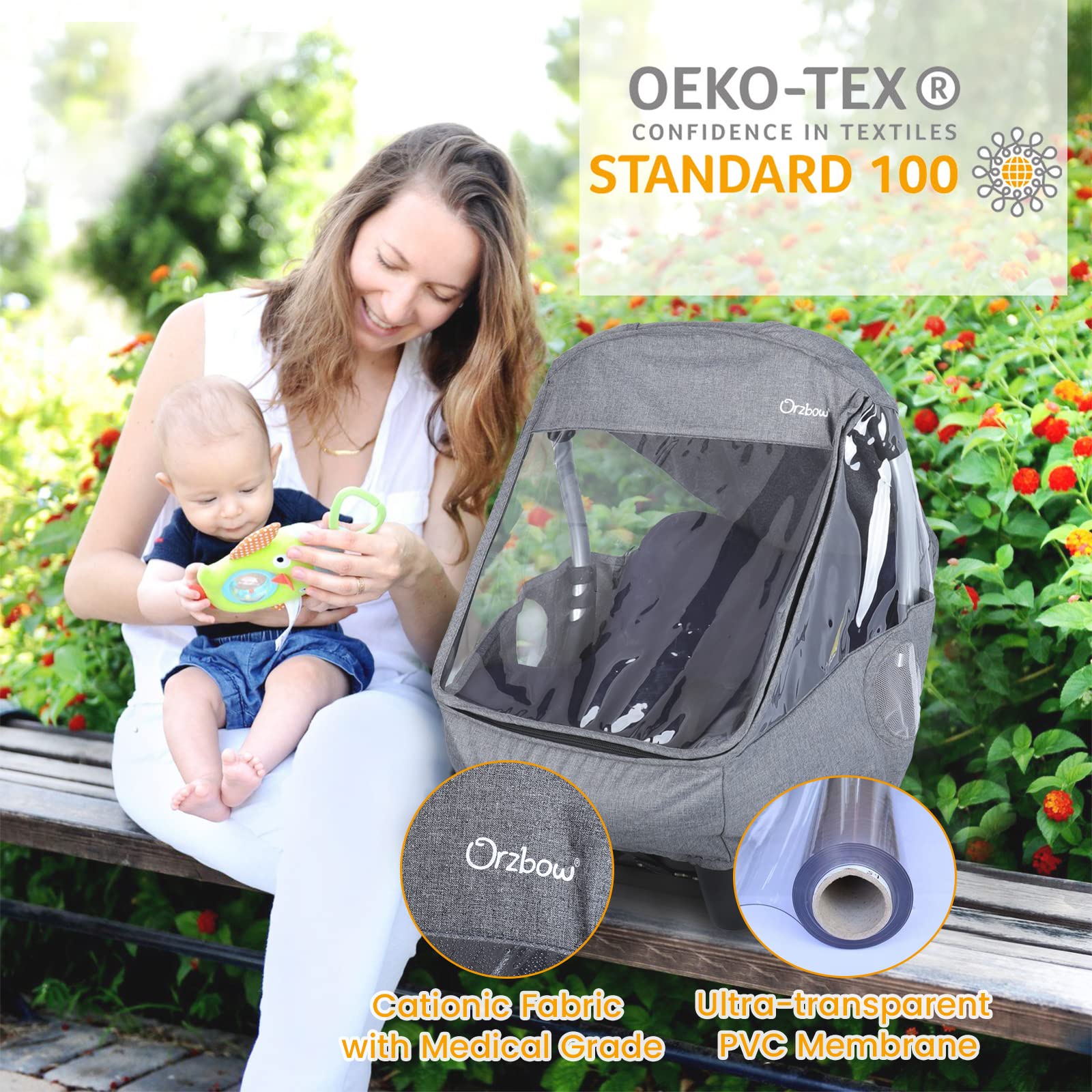 IvyWind easy-install illustration highlights quick fit over most infant seats