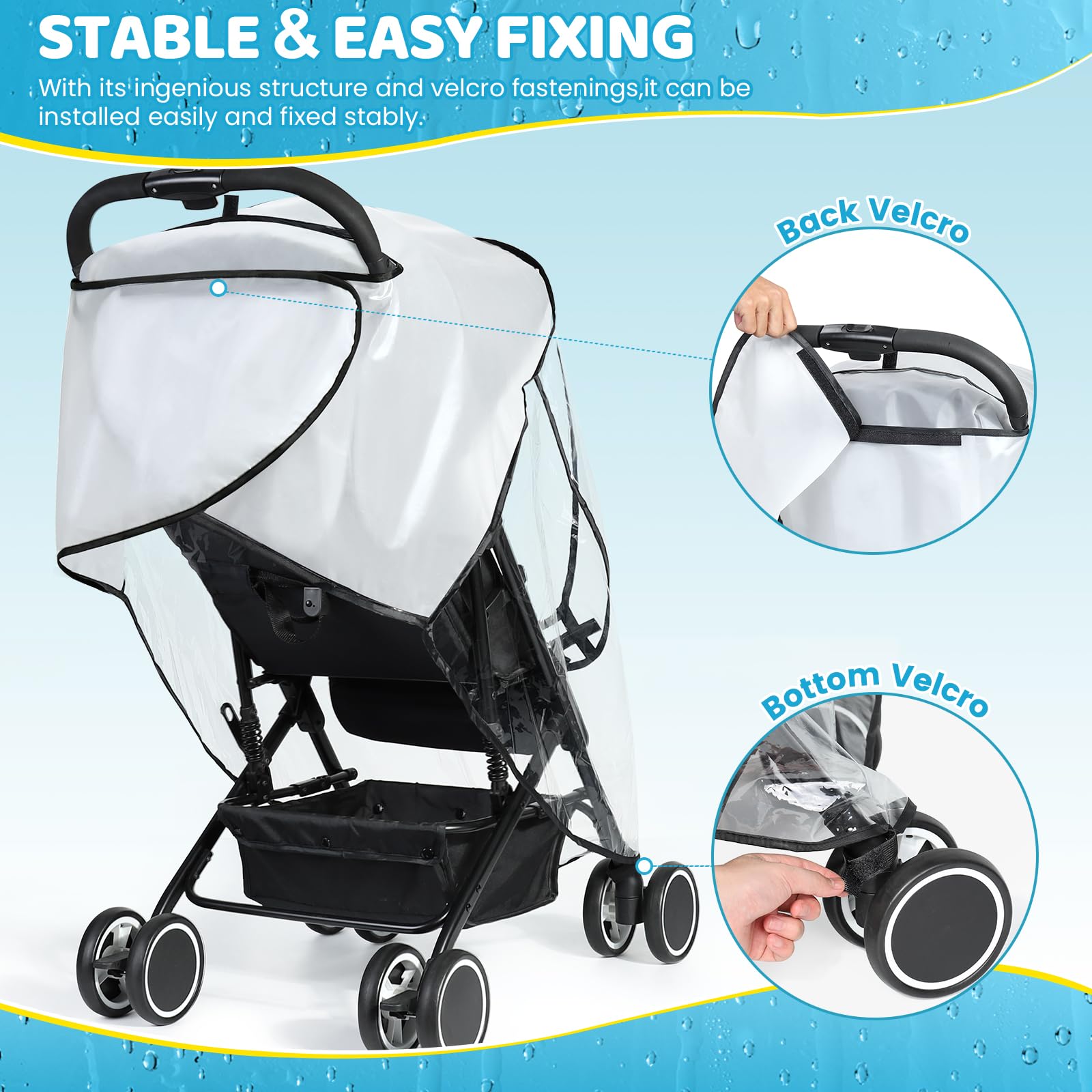 IvyWind rain cover base straps with Velcro ensure secure fit.