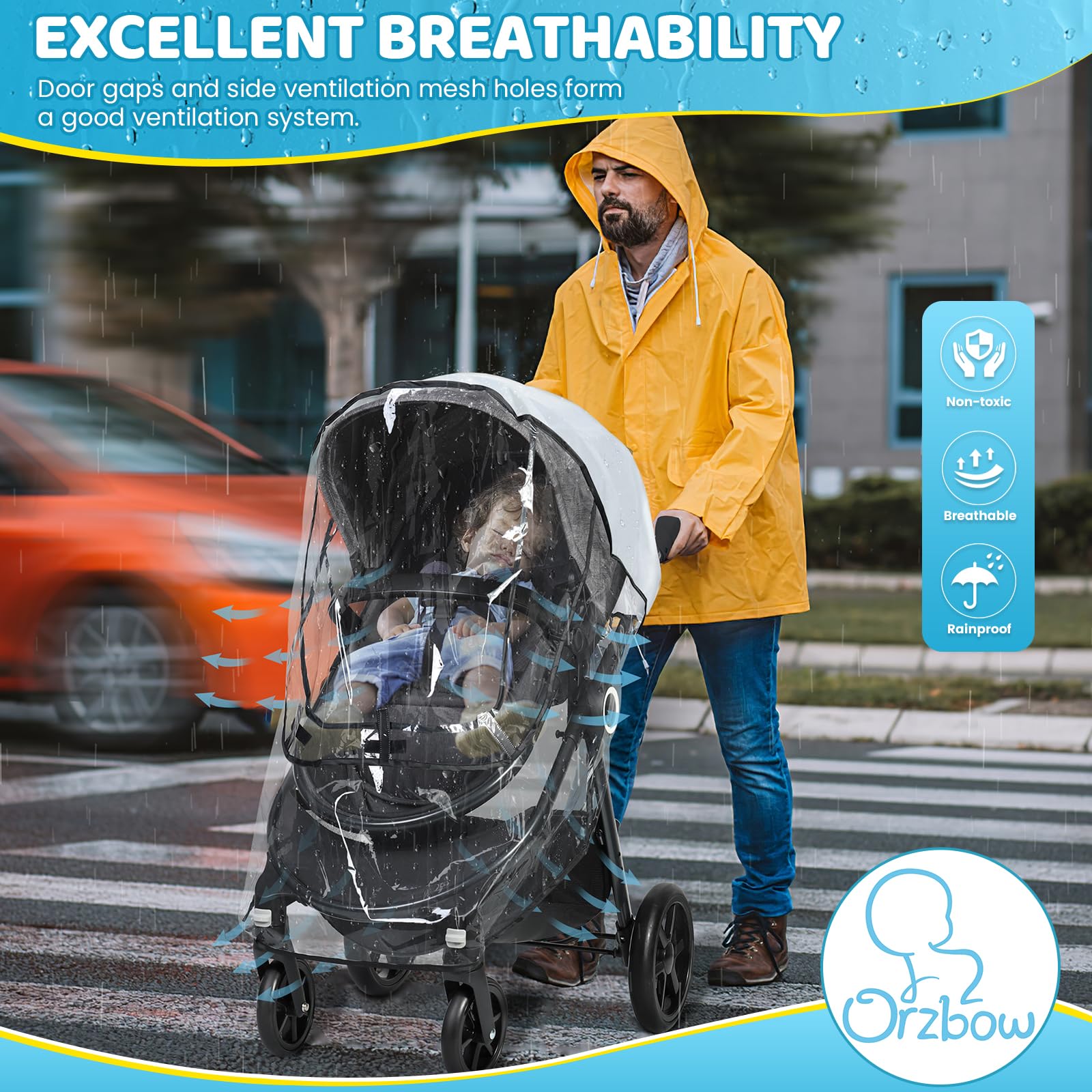 IvyWind rain cover's transparent design offers clear visibility.