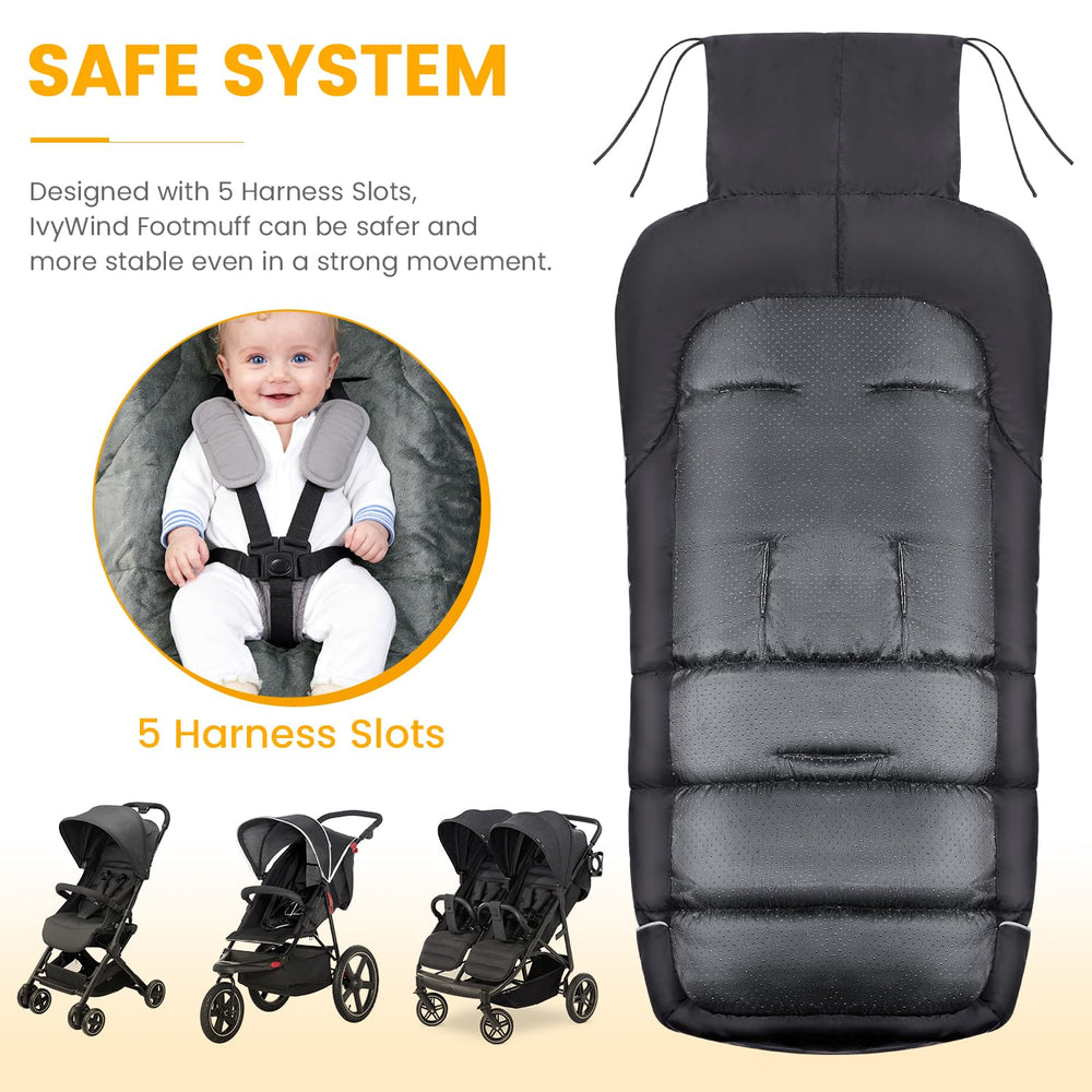 IvyWind Stroller Footmuff bottom-opening enables diaper and shoe changes without removal.
