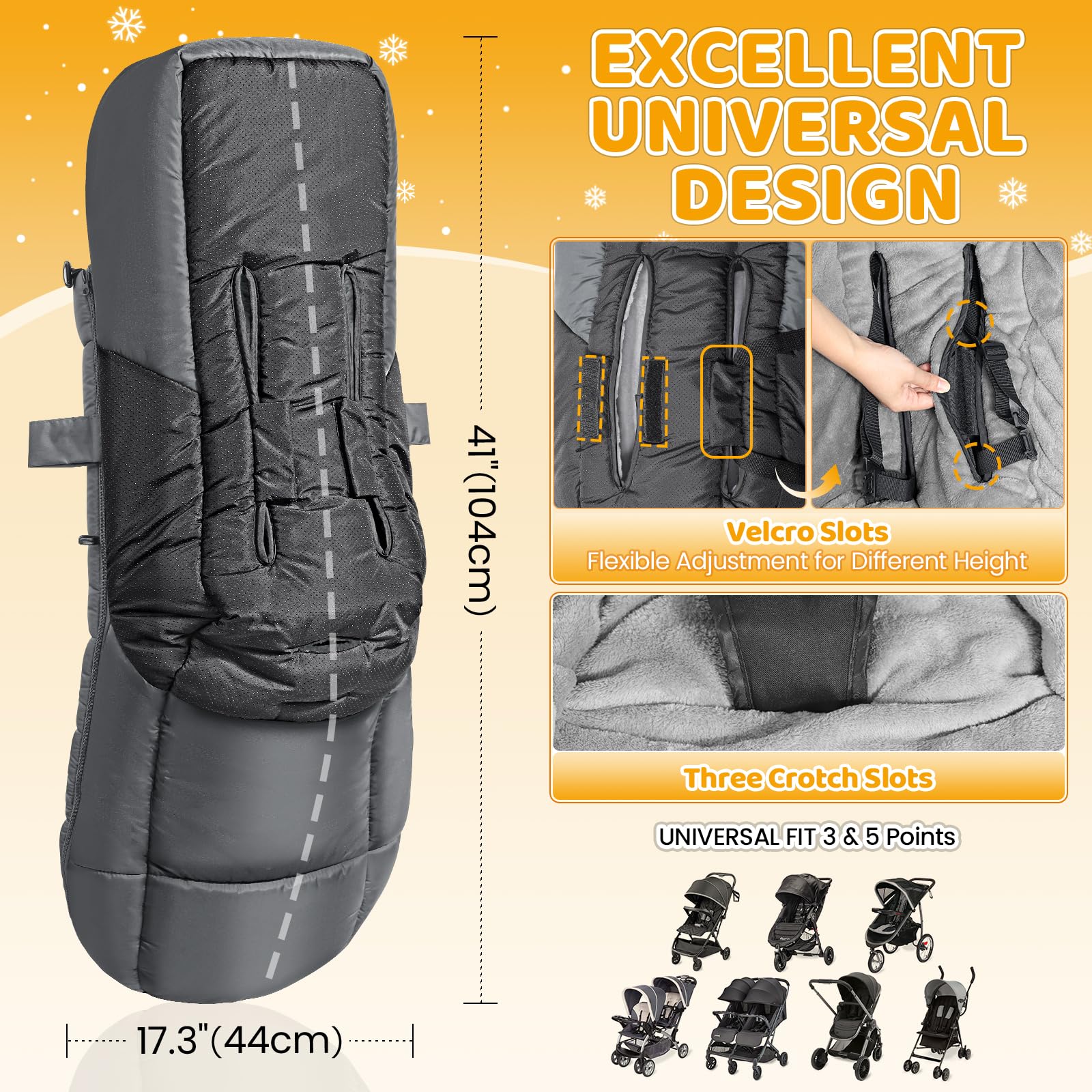 IvyWind universal footmuff size fits 12-36 month toddlers.