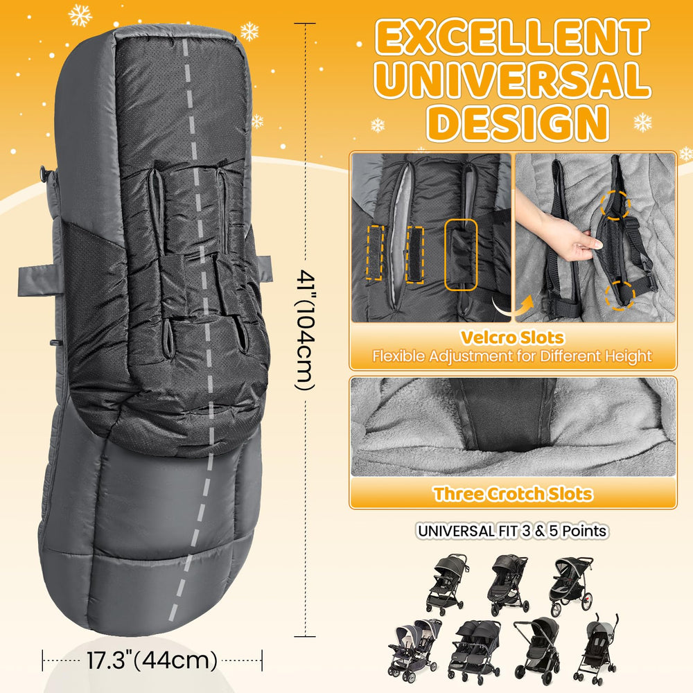 IvyWind universal footmuff size fits 12-36 month toddlers.