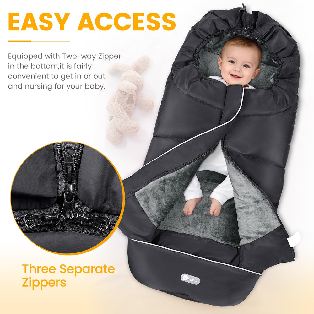 IvyWind Stroller Footmuff hood with drawstring blocks drafts on cold days.