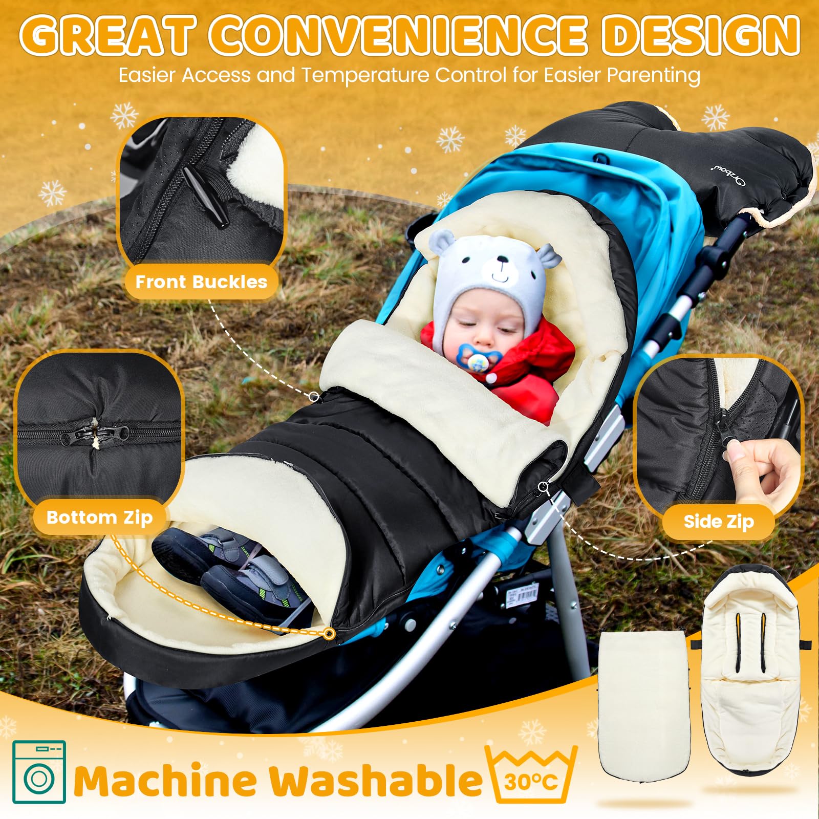 IvyWind footmuff with removable zipper for quick diaper changes